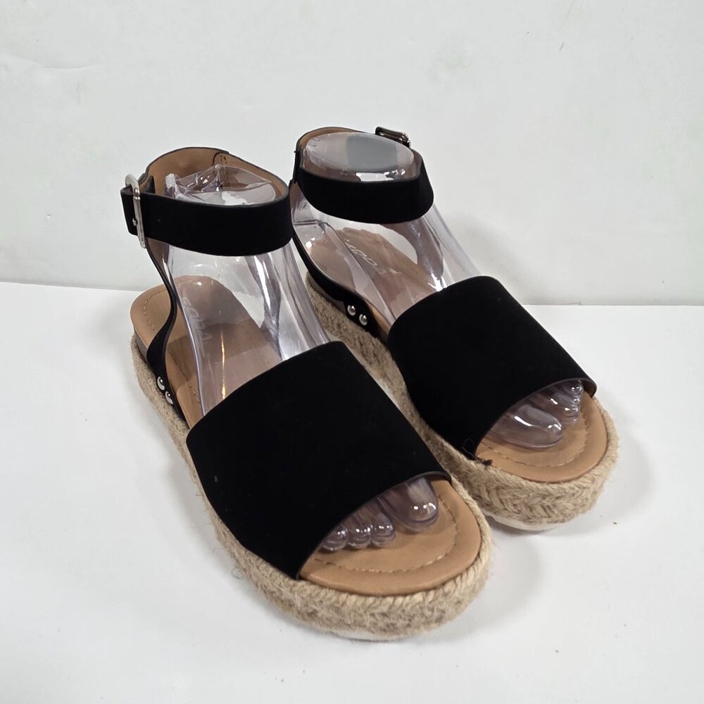 Soda Topic platform espadrille sandals Women's Open Toe Ankle Strape Black Size